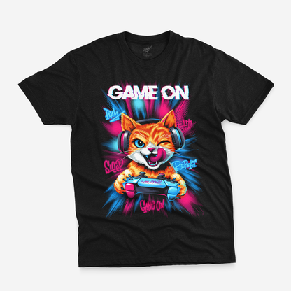 Game On Gamer Cat Graphic T-Shirt – Kids Gaming Cotton Tee