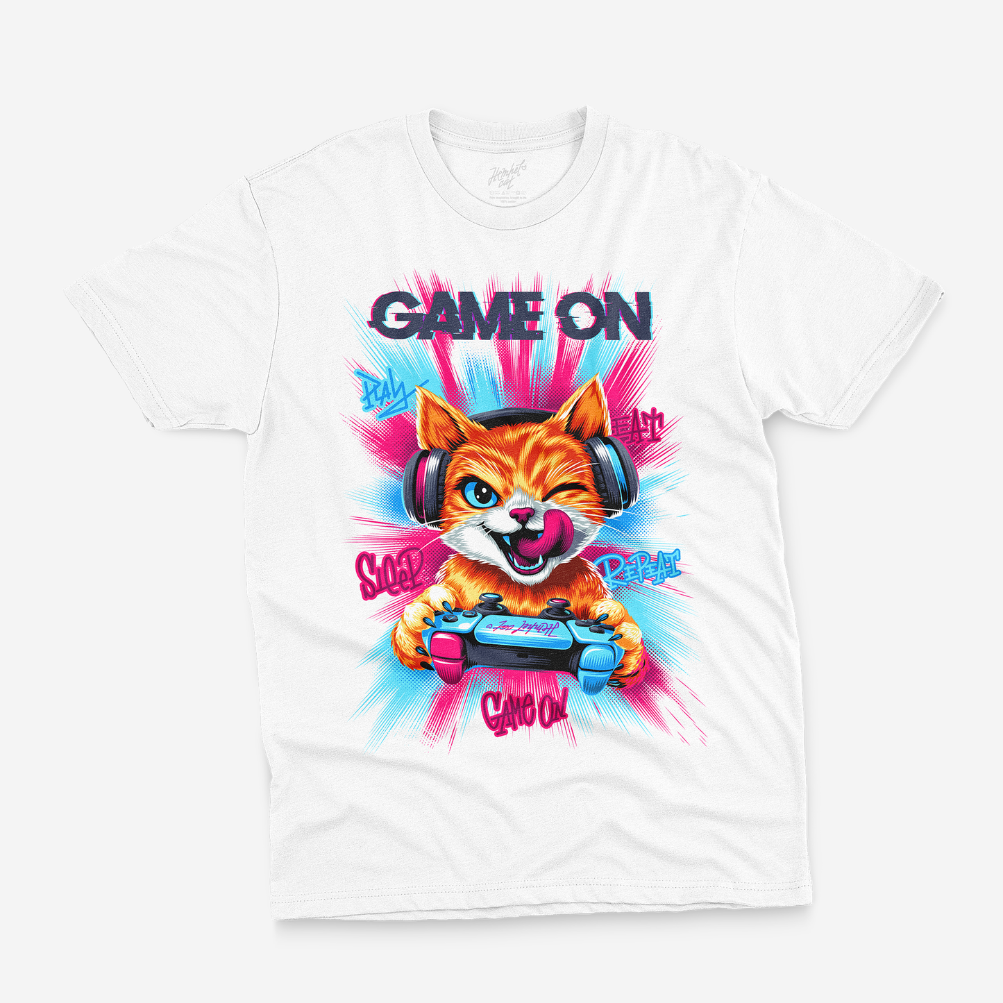 Game On Gamer Cat Graphic T-Shirt – Kids Gaming Cotton Tee