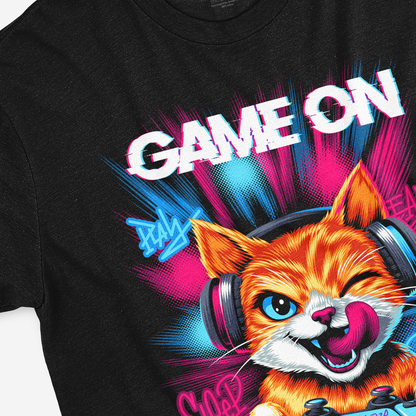 Game On Gamer Cat Graphic T-Shirt – Kids Gaming Cotton Tee