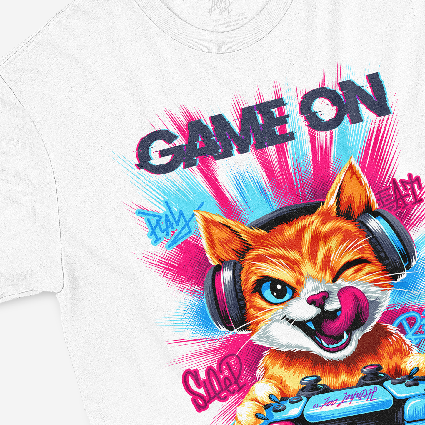 Game On Gamer Cat Graphic T-Shirt – Kids Gaming Cotton Tee