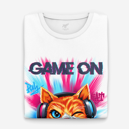 Game On Gamer Cat Graphic T-Shirt – Kids Gaming Cotton Tee